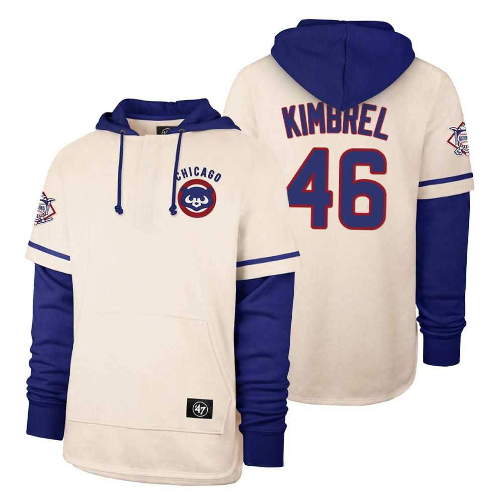 Men Chicago Cubs 46 Kimbrel Cream 2021 Pullover Hoodie MLB Jersey
